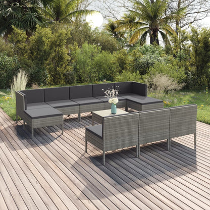 vidaXL 11-delige Loungeset met kussens poly rattan grijs