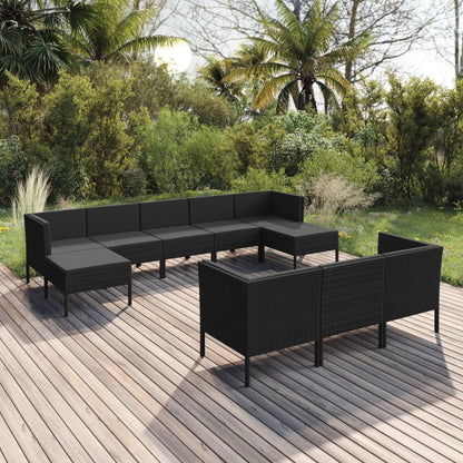 vidaXL 10-delige Loungeset met kussens poly rattan zwart