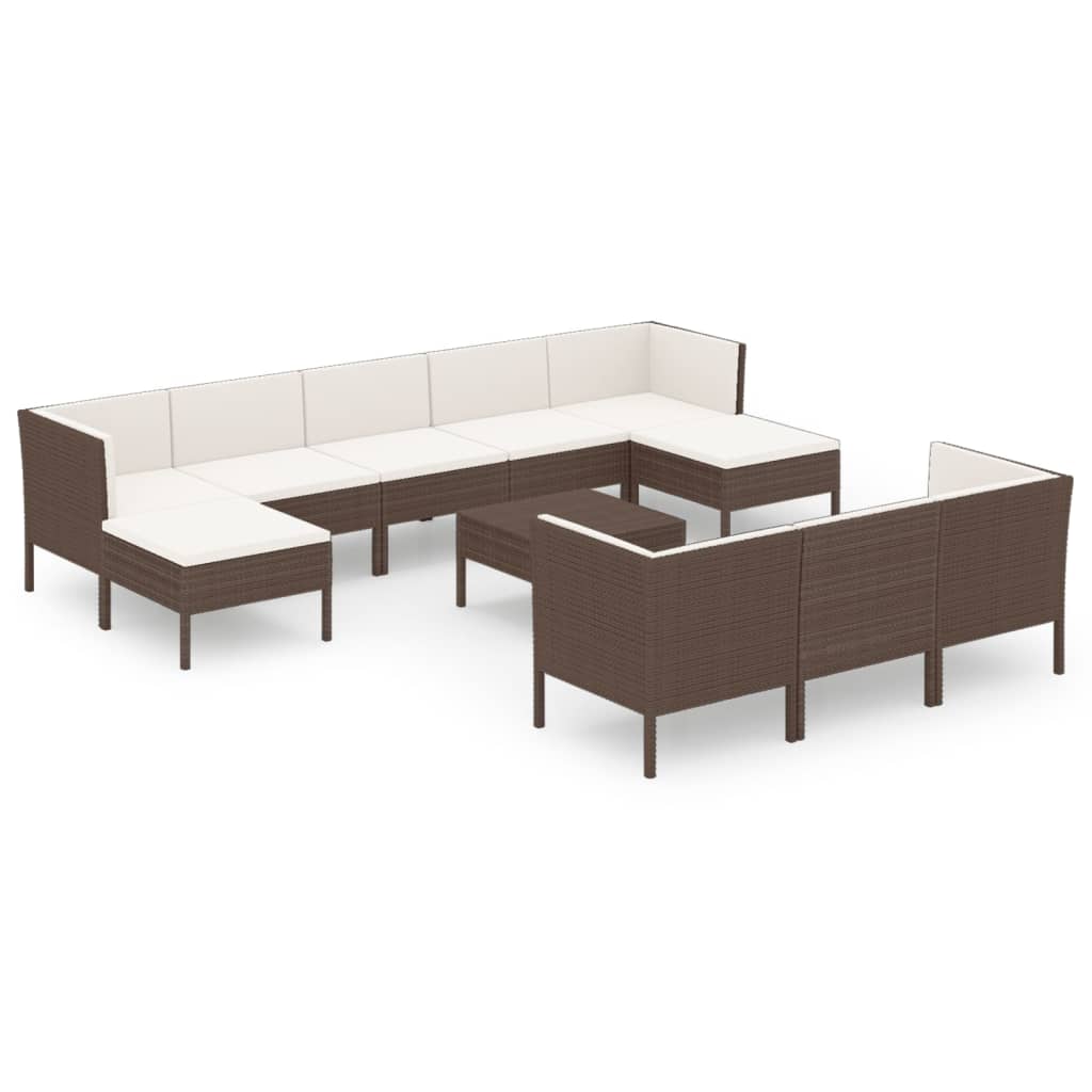 vidaXL 11-delige Loungeset met kussens poly rattan bruin