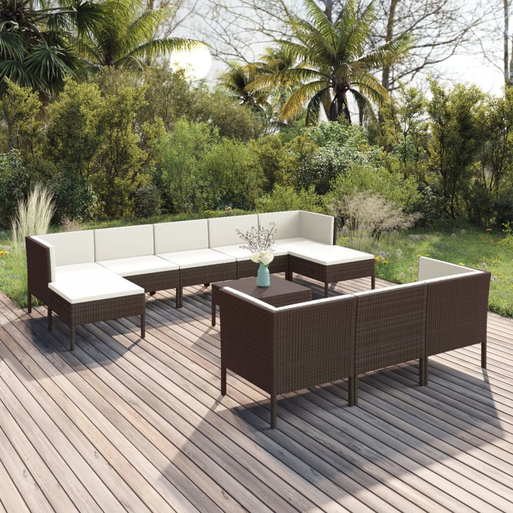 vidaXL 11-delige Loungeset met kussens poly rattan bruin