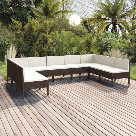 vidaXL 9-delige Loungeset met kussens poly rattan bruin