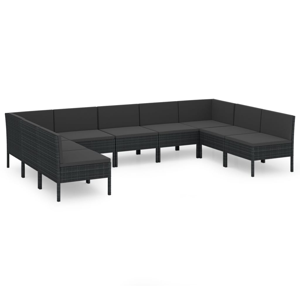 vidaXL 9-delige Loungeset met kussens poly rattan zwart