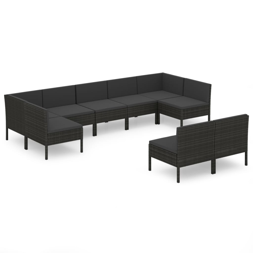 vidaXL 9-delige Loungeset met kussens poly rattan zwart