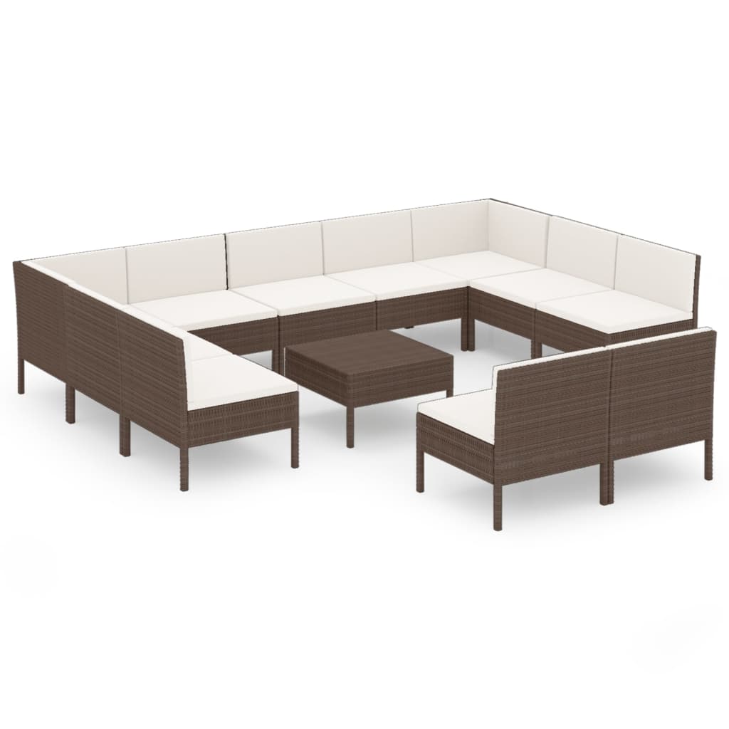 vidaXL 12-delige Loungeset met kussens poly rattan bruin