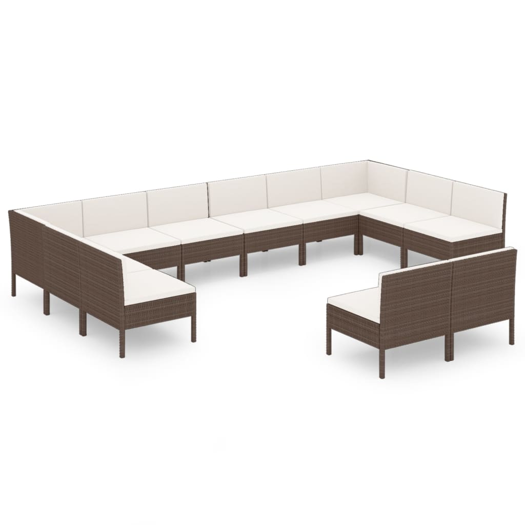 vidaXL 12-delige Loungeset met kussens poly rattan bruin