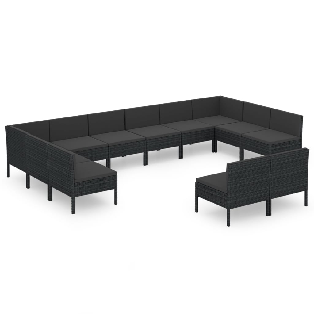 vidaXL 12-delige Loungeset met kussens poly rattan zwart