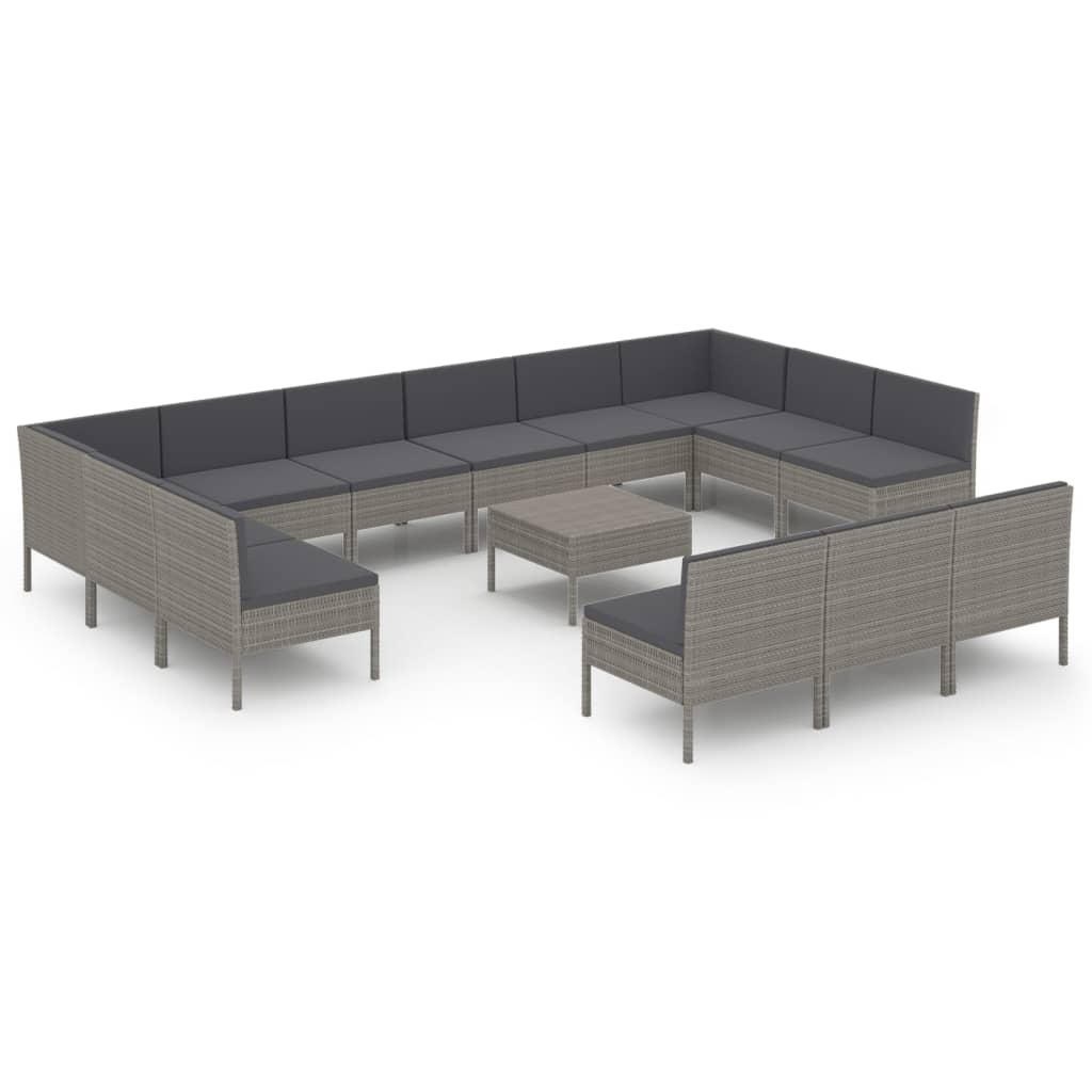 vidaXL 14-delige Loungeset met kussens poly rattan grijs