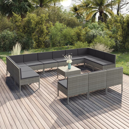 vidaXL 14-delige Loungeset met kussens poly rattan grijs