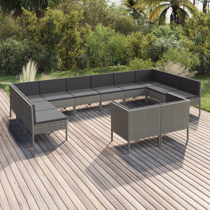 vidaXL 12-delige Loungeset met kussens poly rattan grijs