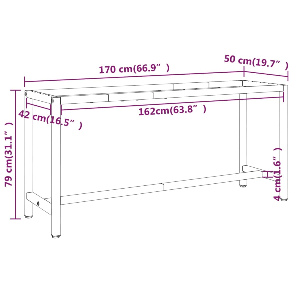 vidaXL Werkbankframe 170x50x79 cm metaal matzwart en matrood