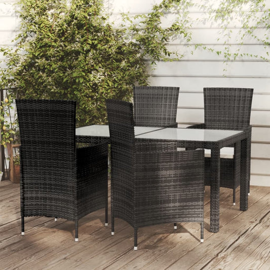 vidaXL 5-delige Tuinset met kussens poly rattan zwart