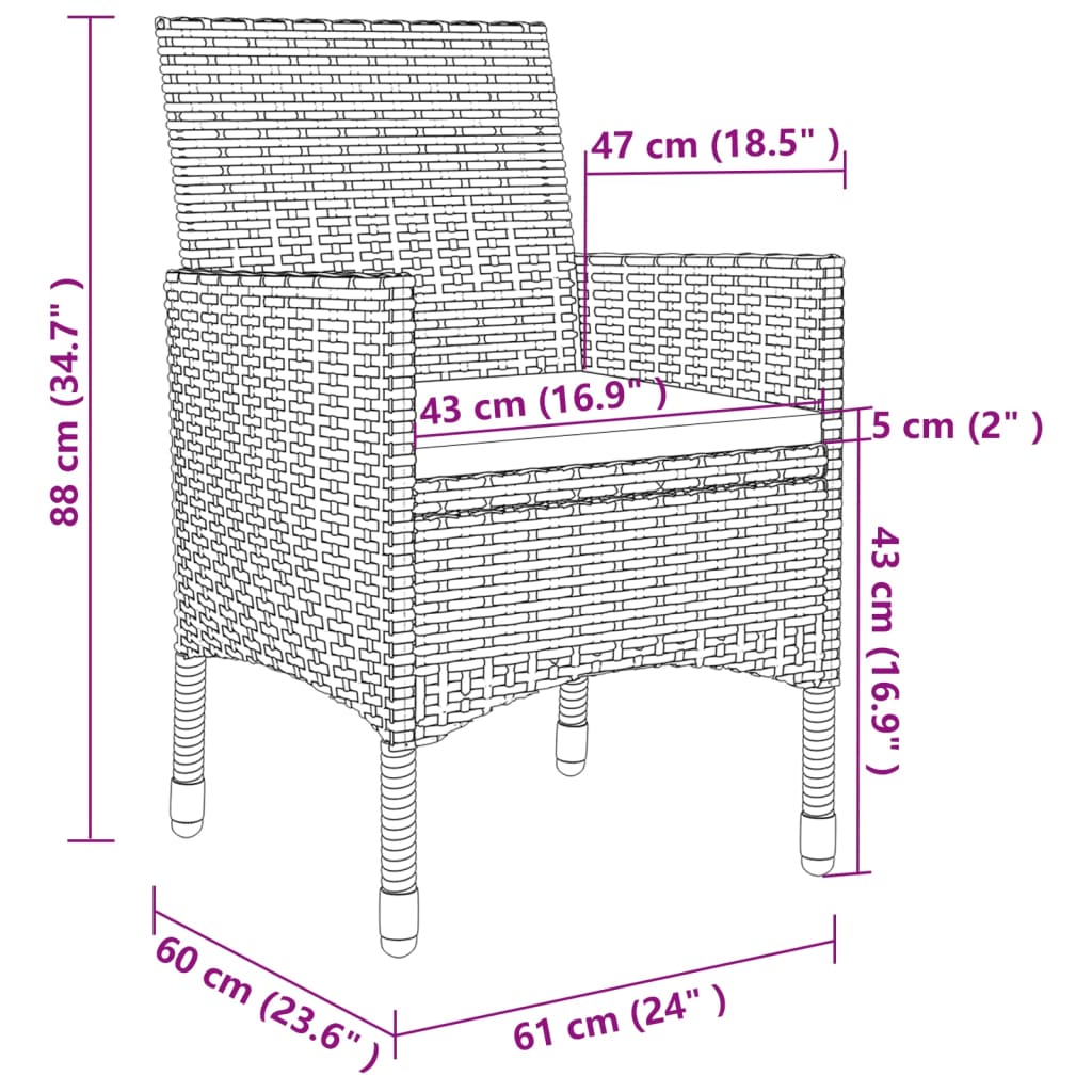 vidaXL 9-delige Tuinset met kussens poly rattan grijs