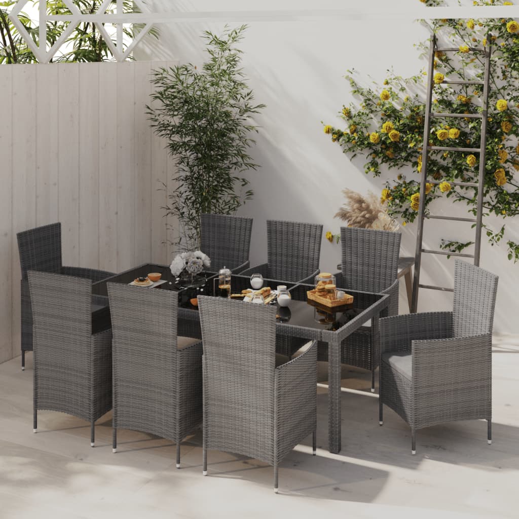 vidaXL 9-delige Tuinset met kussens poly rattan grijs