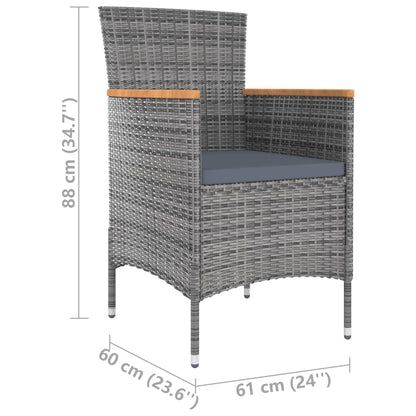 vidaXL 5-delige Tuinset met kussens poly rattan grijs