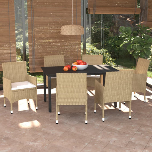 vidaXL 7-delige Tuinset met kussens poly rattan beige