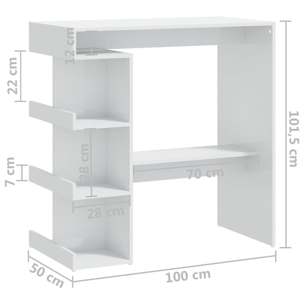 vidaXL Bartafel met opbergrek 100x50x101,5 cm hoogglans wit