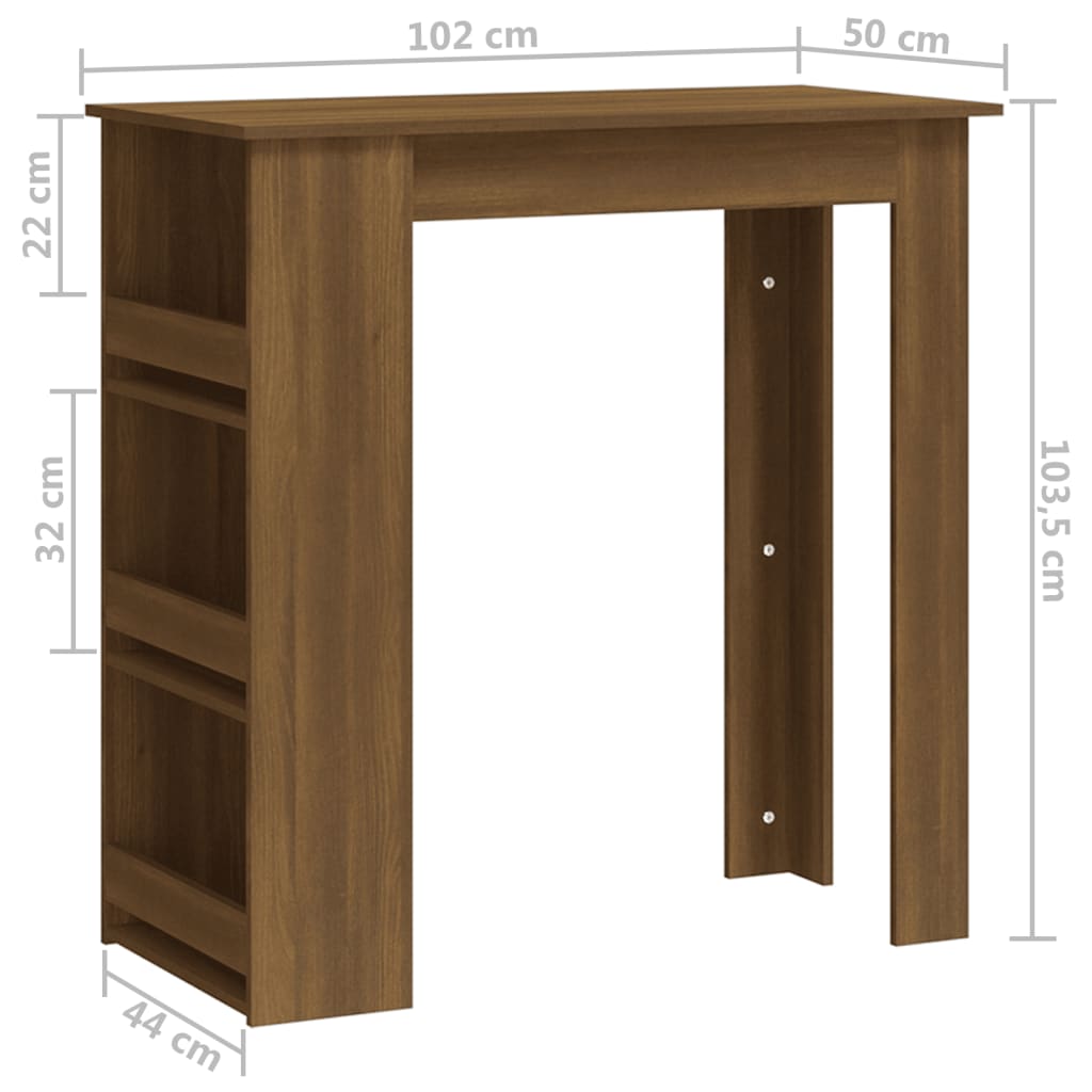 vidaXL Bartafel met opbergrek 102x50x103,5 cm bewerkt hout bruin eiken