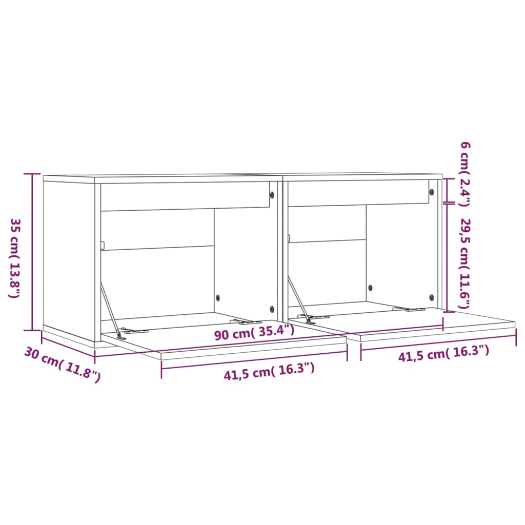 vidaXL Wandkasten 2 st 45x30x35 cm massief grenenhout