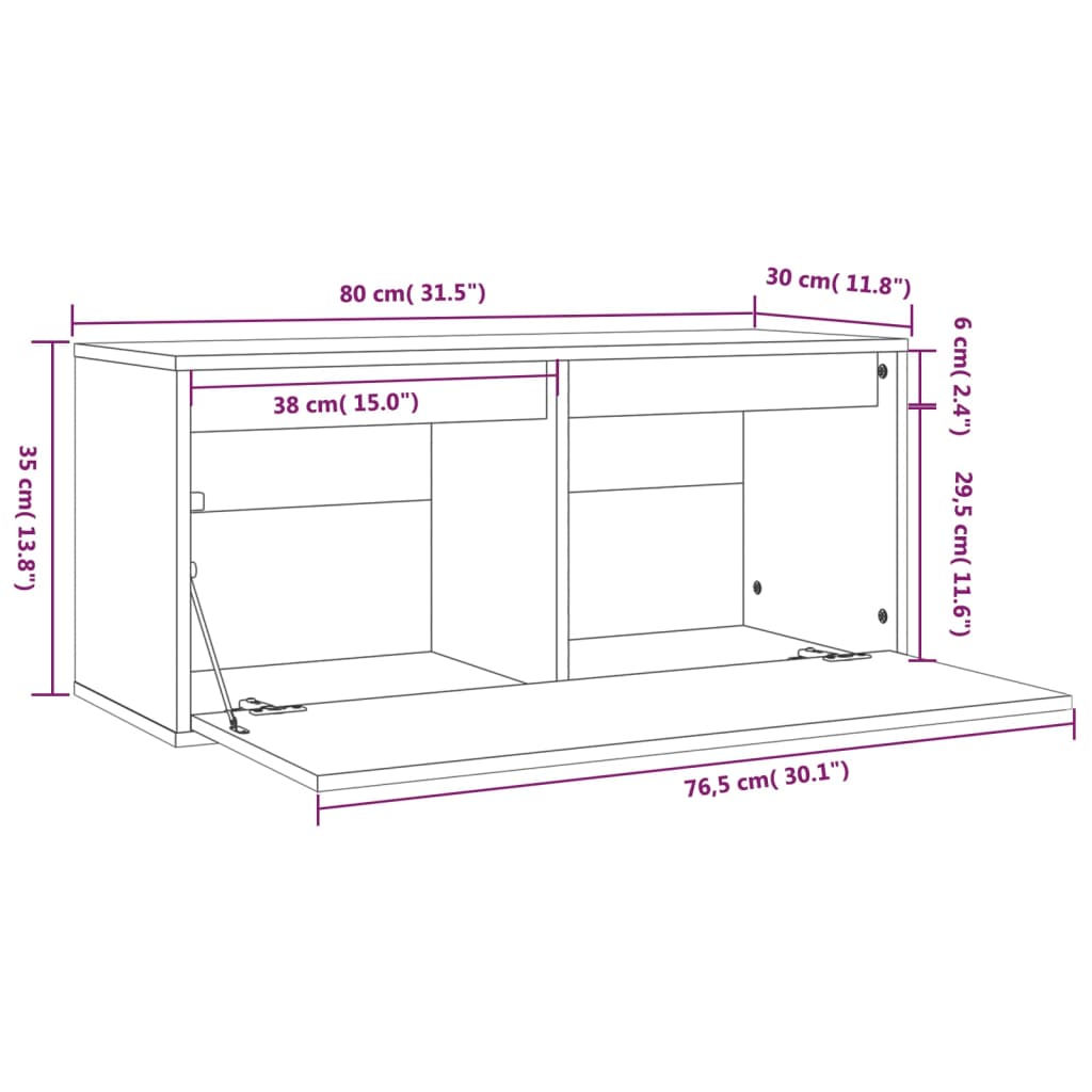 vidaXL Wandkast 80x30x35 cm massief grenenhout