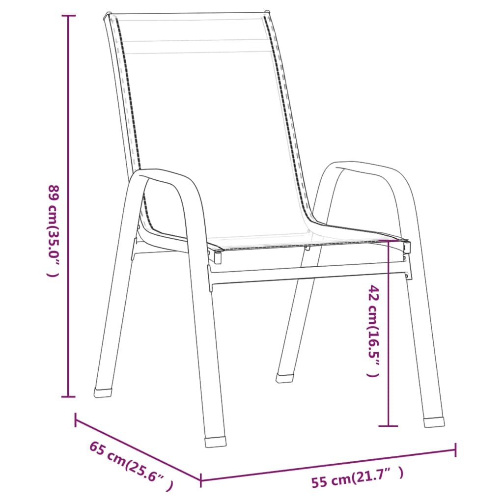 vidaXL Tuinstoelen stapelbaar 2 st textileen stof grijs