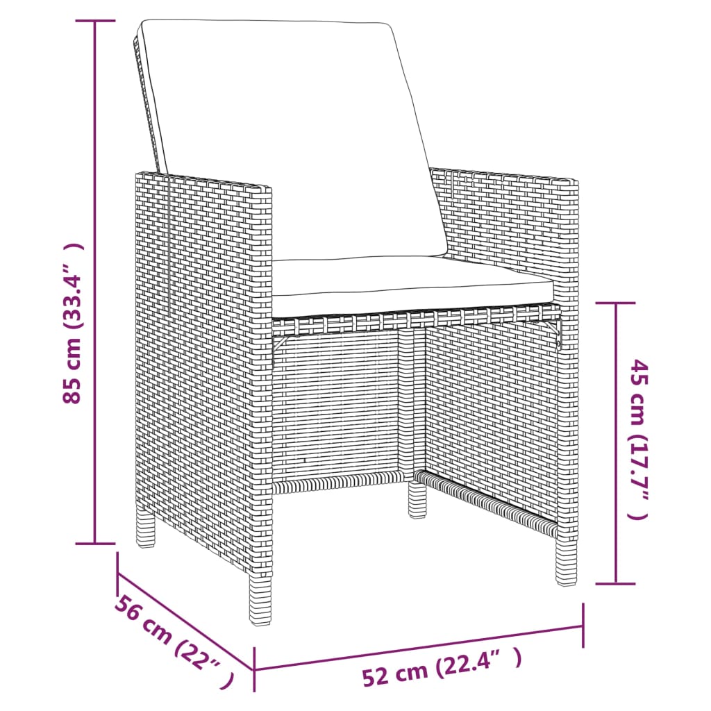 vidaXL 9-delige Tuinset met kussens poly rattan zwart