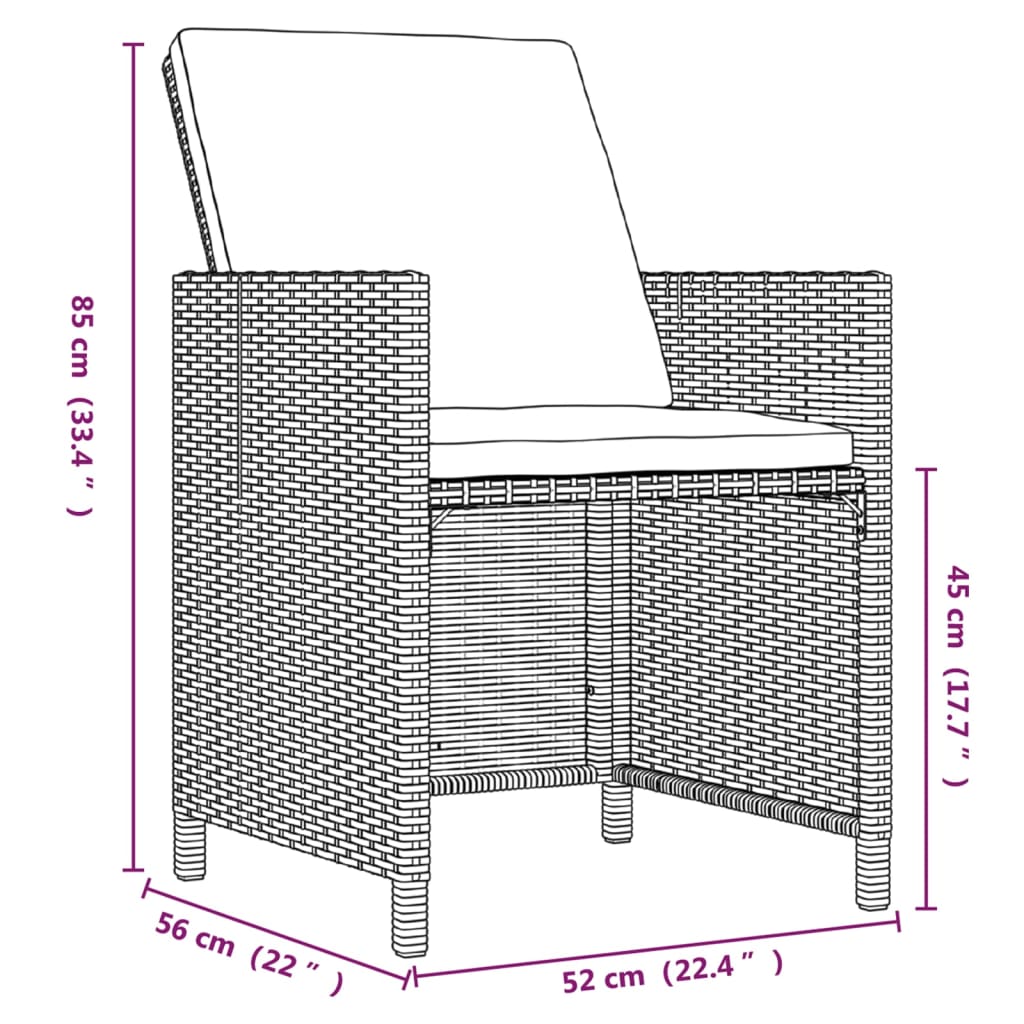 vidaXL 9-delige Tuinset met kussens poly rattan bruin