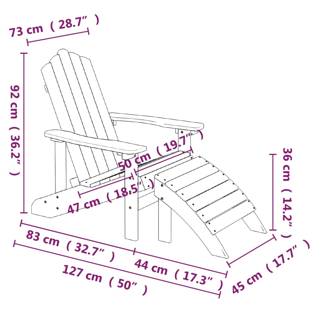 vidaXL Tuinstoelen Adirondack met voetenbank en tafel HDPE wit