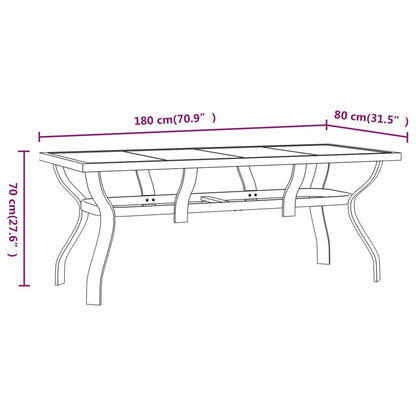 vidaXL Tuintafel 180x80x70 cm staal en glas grijs en zwart