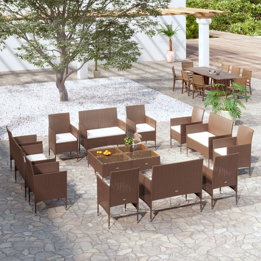 vidaXL 16-delige Loungeset met kussens poly rattan bruin