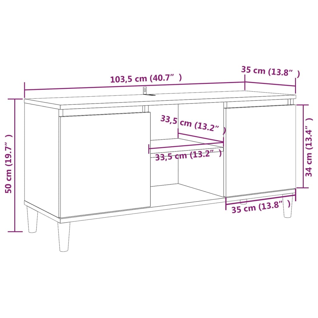 vidaXL Tv-meubel met houten poten 103,5x35x50 cm grijs sonoma eiken