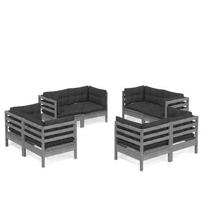 vidaXL 8-delige Loungeset met antracietkleurige kussens grenenhout