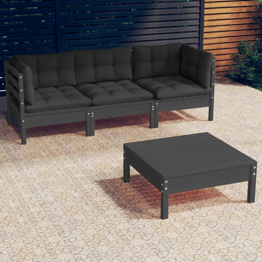 vidaXL 4-delige Loungeset met antracietkleurige kussens grenenhout