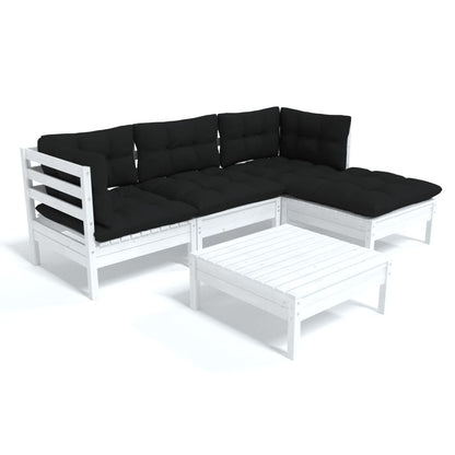 vidaXL 5-delige Loungeset met kussens grenenhout wit