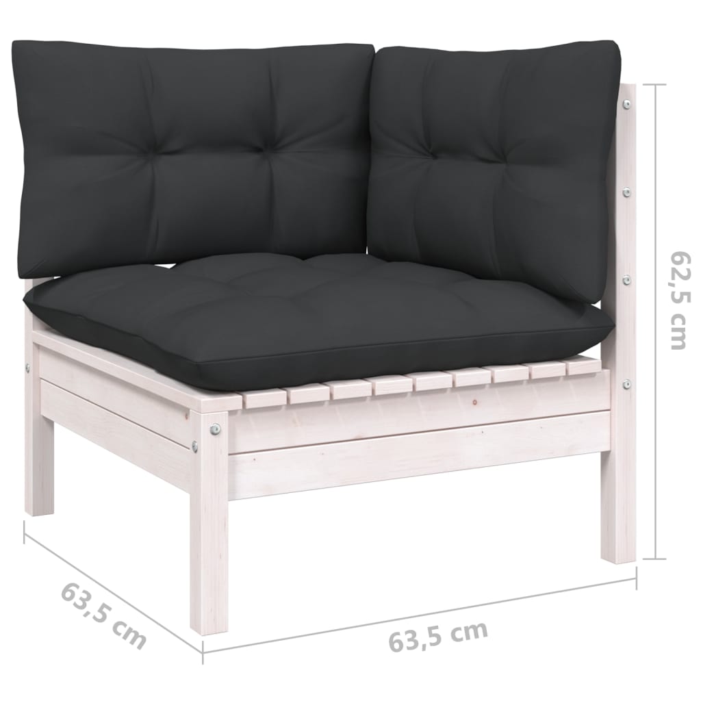 vidaXL 5-delige Loungeset met kussens grenenhout wit