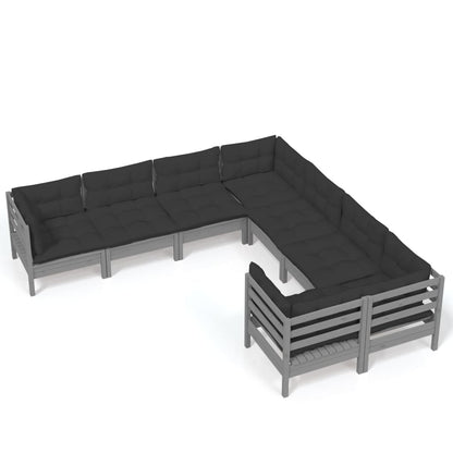 vidaXL 8-delige Loungeset met kussens massief grenenhout grijs