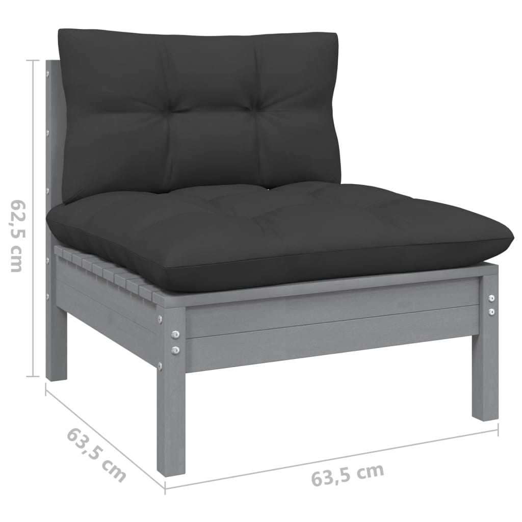 vidaXL 8-delige Loungeset met kussens massief grenenhout grijs