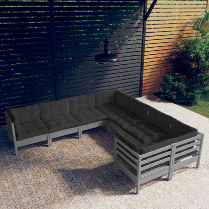 vidaXL 8-delige Loungeset met kussens massief grenenhout grijs