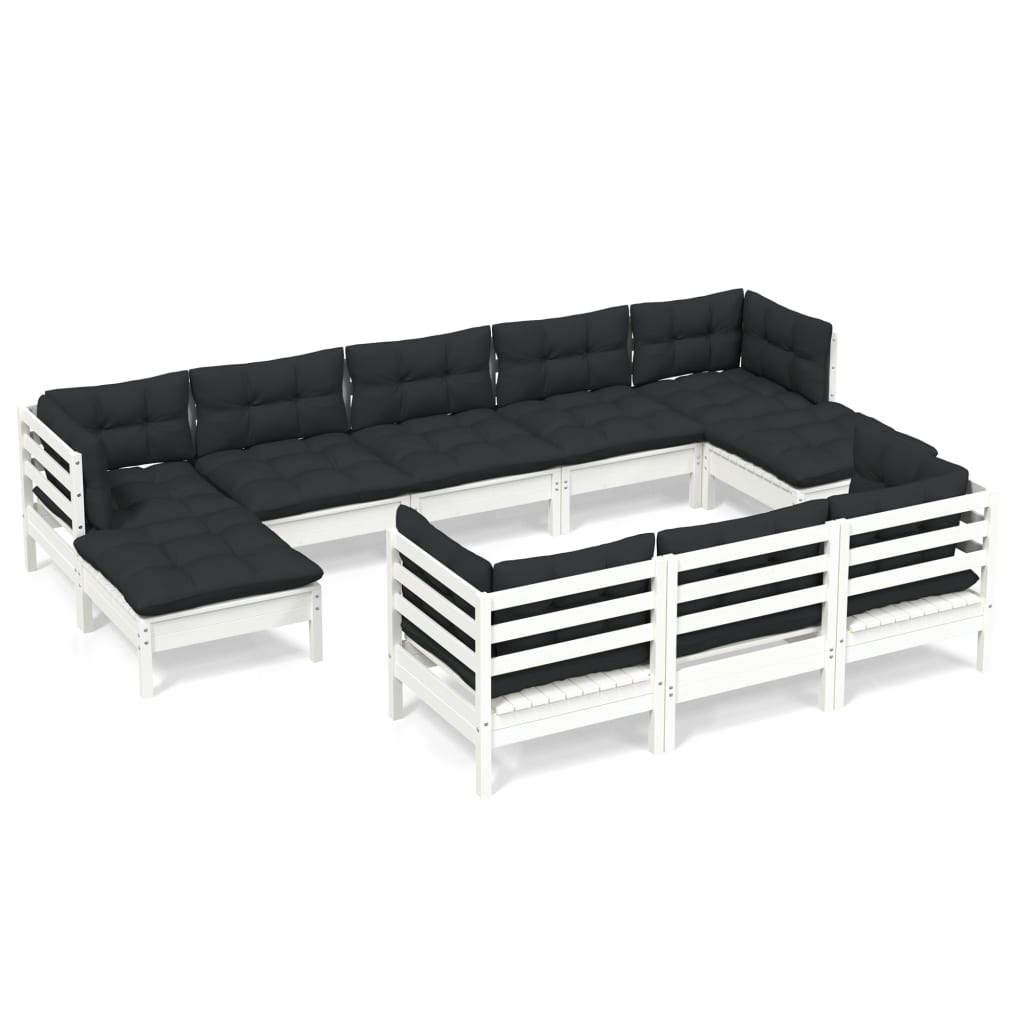 vidaXL 10-delige Loungeset met kussens massief grenenhout wit