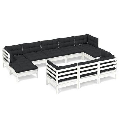 vidaXL 10-delige Loungeset met kussens massief grenenhout wit