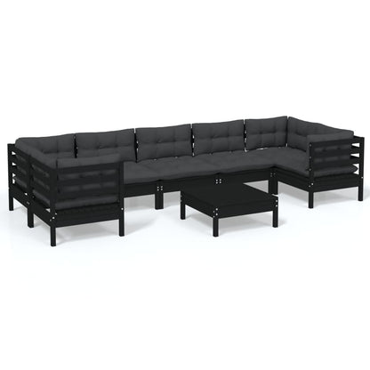 vidaXL 8-delige Loungeset met kussens grenenhout zwart