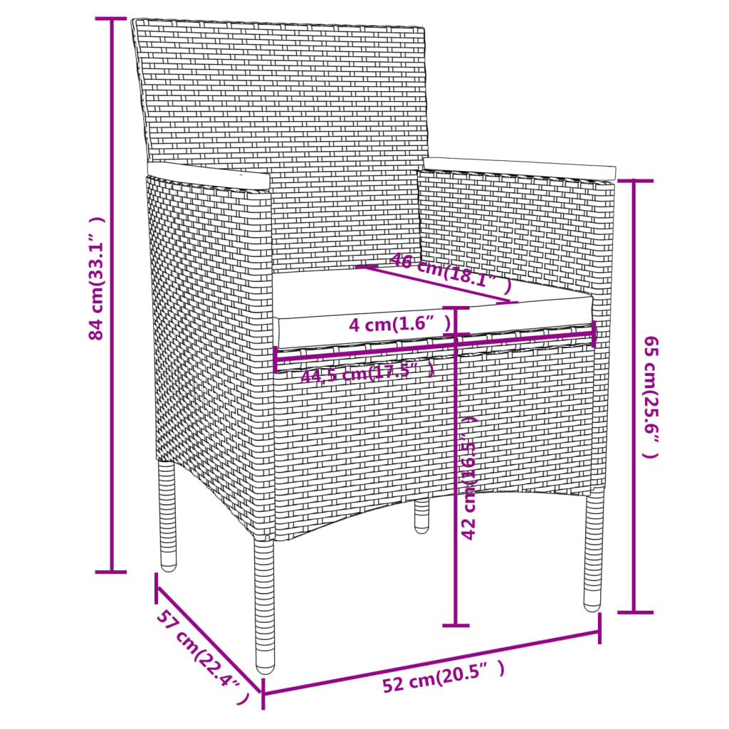 vidaXL 3-delige Tuinset poly rattan zwart