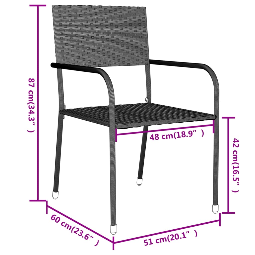 vidaXL 3-delige Tuinset poly rattan zwart