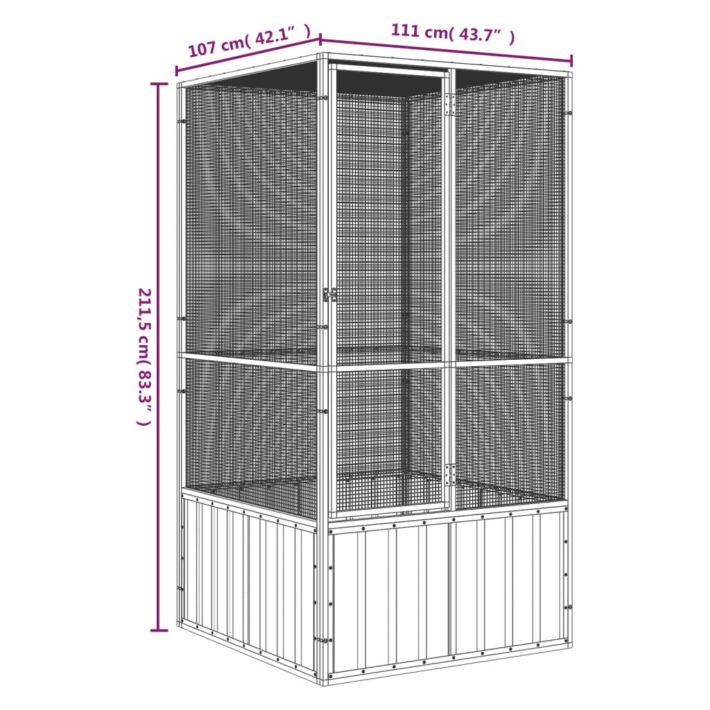 vidaXL Vogelkooi 111x107x211,5 cm gegalvaniseerd staal antracietkleur