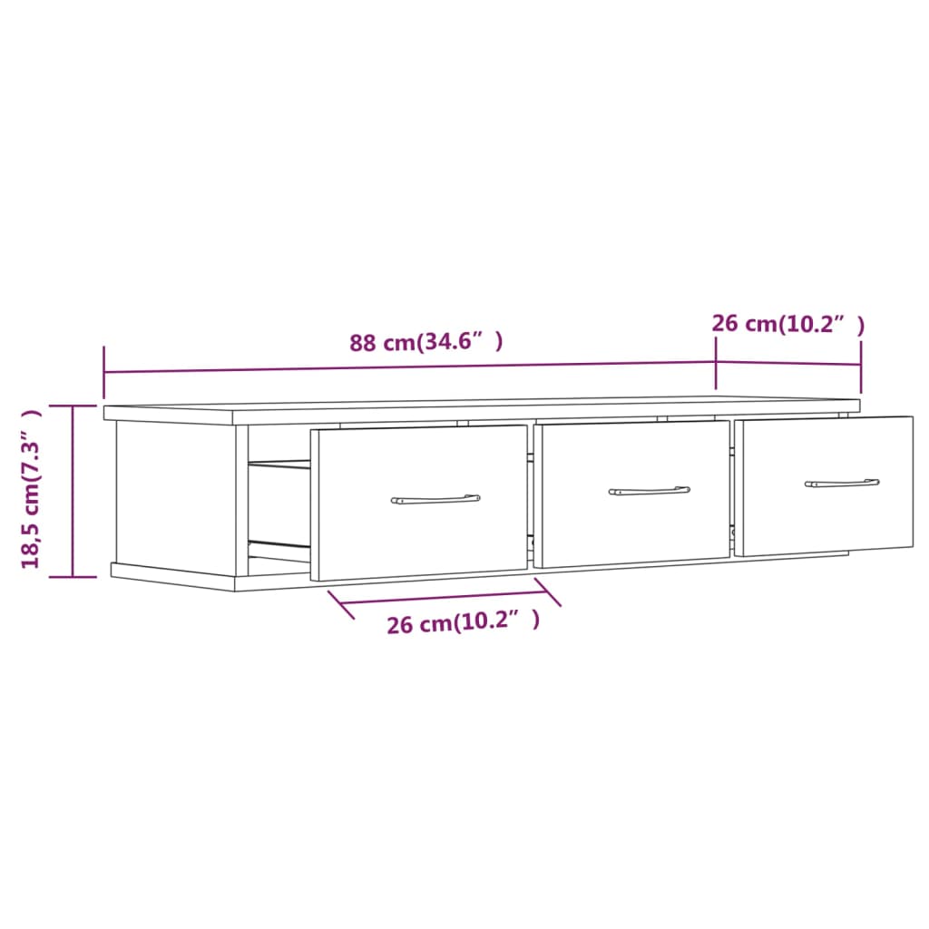 vidaXL Wandkast 88x26x18,5 cm bewerkt hout gerookt eikenkleurig