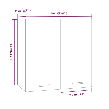 vidaXL Wandkast hangend 60x31x60 cm bewerkt hout grijs sonoma eiken