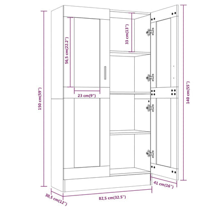 vidaXL Vitrinekast 82,5x30,5x150 cm bewerkt hout bruin eikenkleur