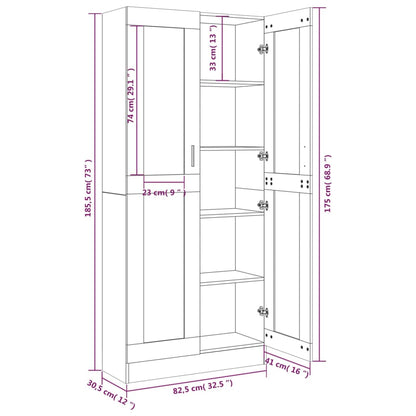 vidaXL Vitrinekast 82,5x30,5x185,5 cm bewerkt hout gerookt eikenkleur