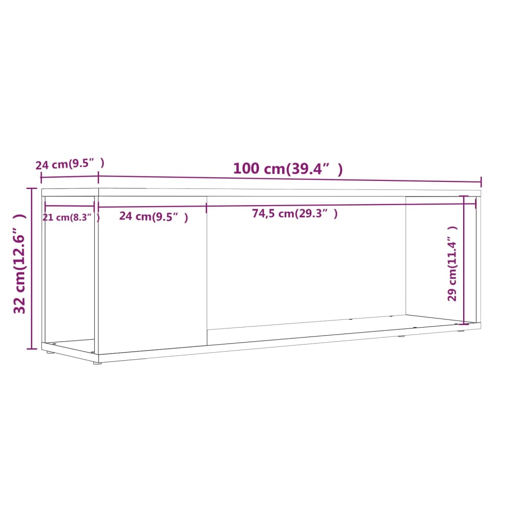 vidaXL Tv-meubel 100x24x32 cm bewerkt hout gerookt eikenkleurig