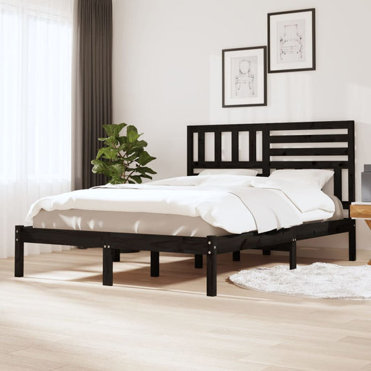 vidaXL Bedframe massief grenenhout zwart 150x200 cm