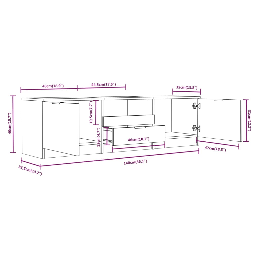 vidaXL Tv-meubel 140x35x40 cm bewerkt hout betongrijs